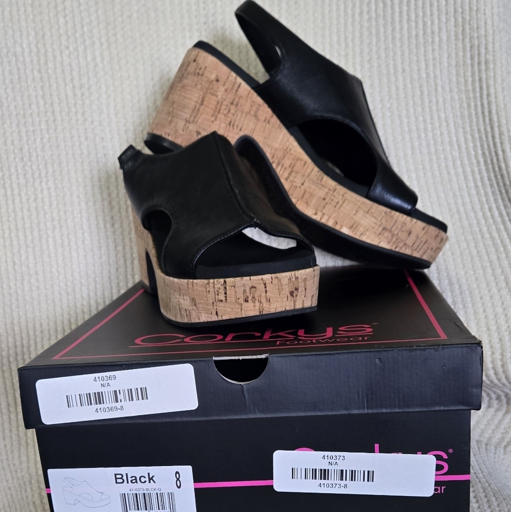 Corkys Miss Carley Black Cork Platform Sandal - Women's